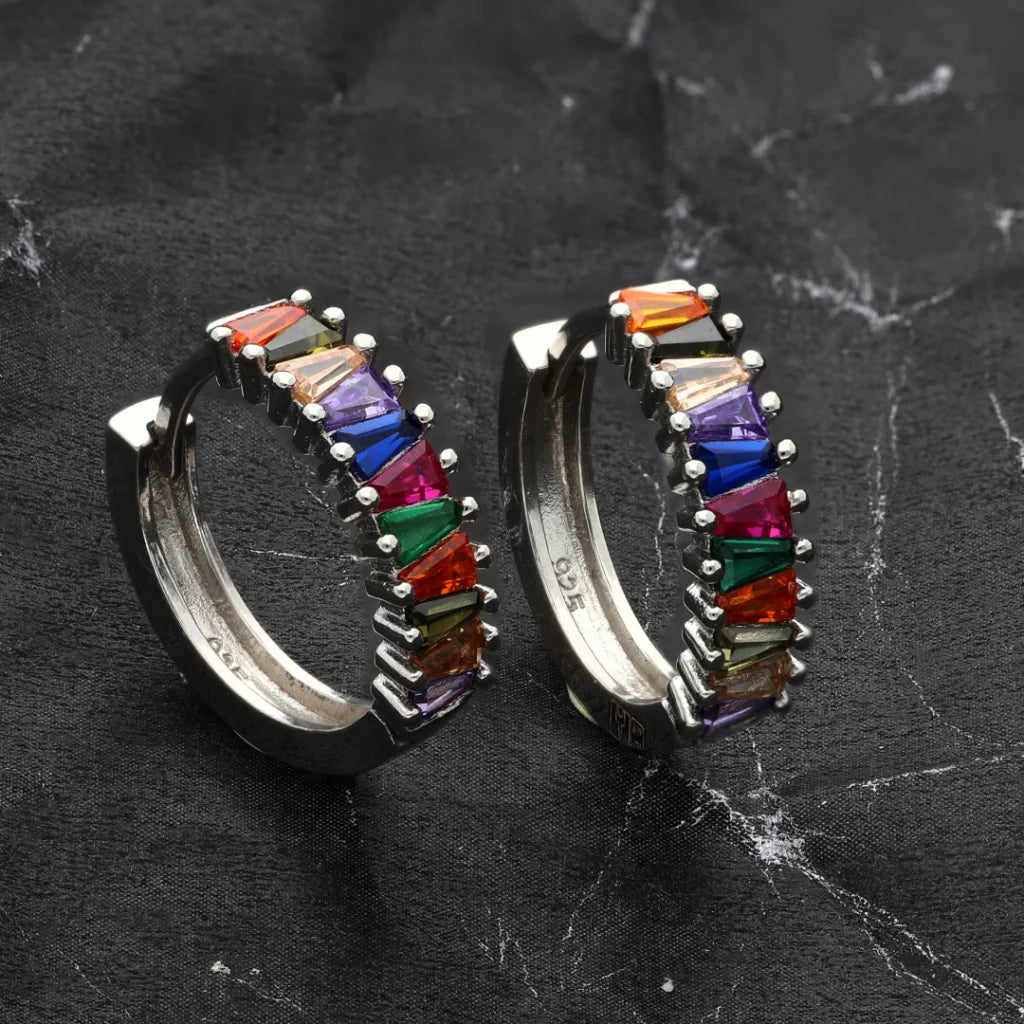 Sterling Silver 925 White Gold Rainbow Hoop Earrings - Fkjernsl5877