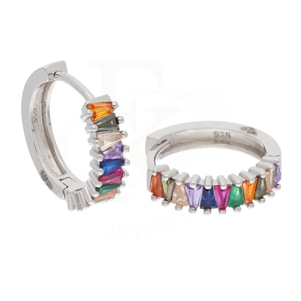 Sterling Silver 925 White Gold Rainbow Hoop Earrings - Fkjernsl5877