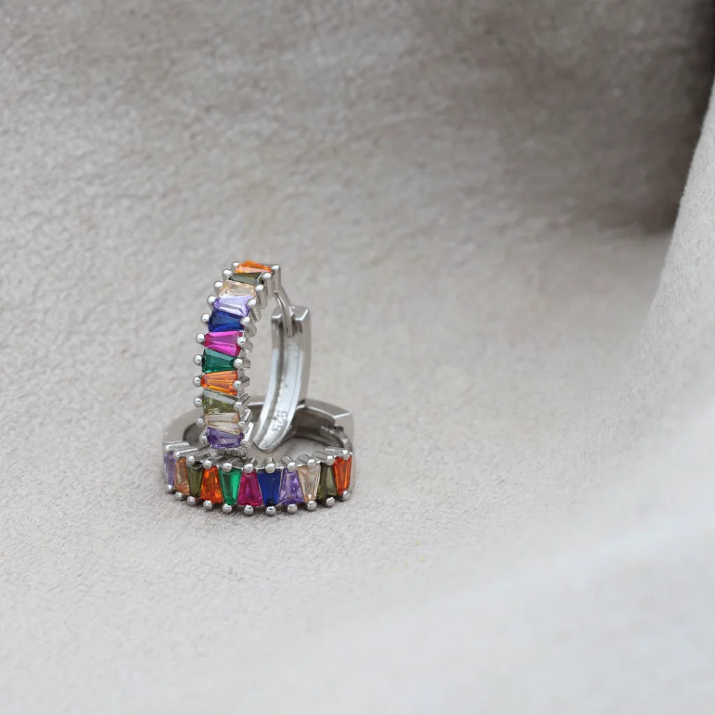 Sterling Silver 925 White Gold Rainbow Hoop Earrings - Fkjernsl5877