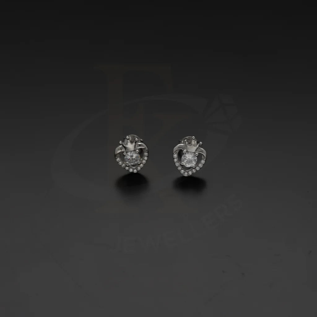 Sterling Silver 925 Zircon Crown Heart Shaped Earrings - Fkjernsl7973