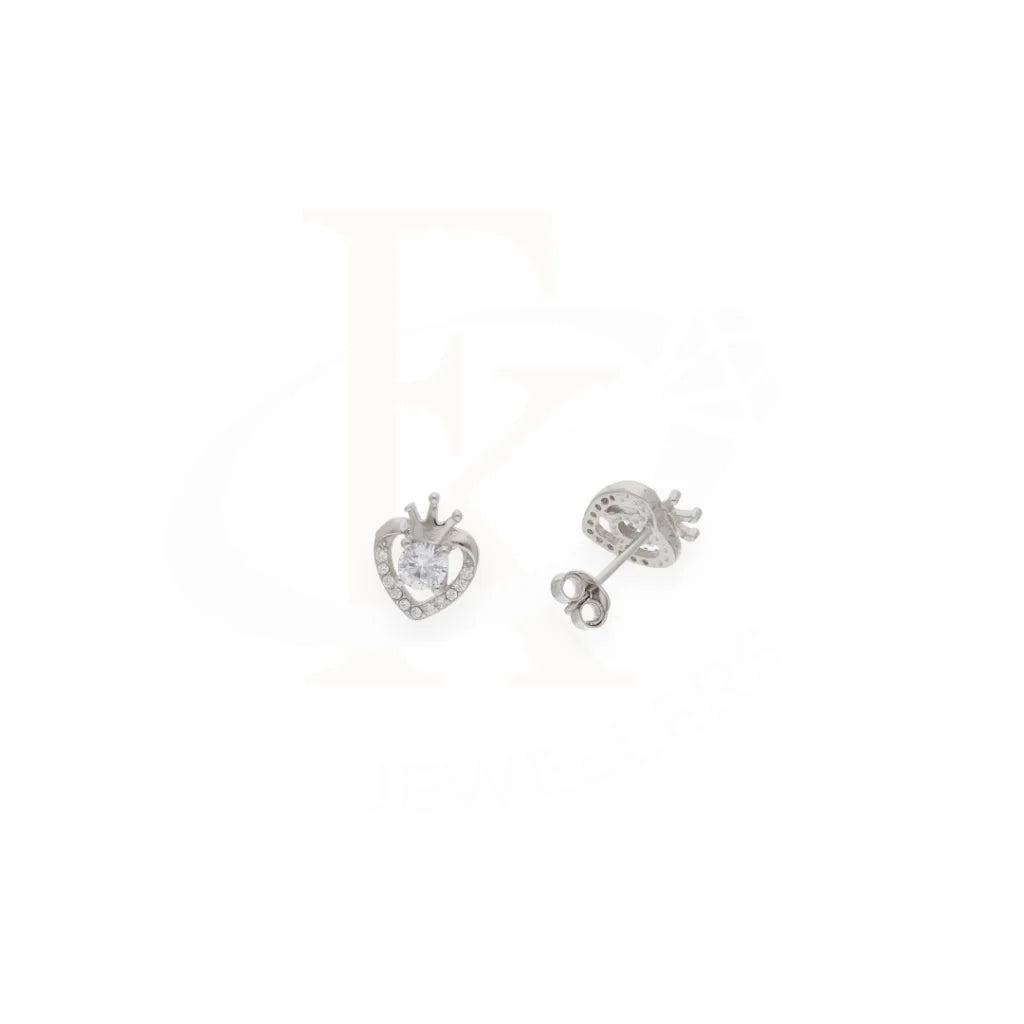 Sterling Silver 925 Zircon Crown Heart Shaped Earrings - Fkjernsl7973