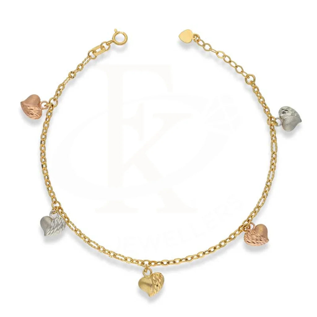 Tri Color Gold Hanging Hearts Bracelet 18Kt - Fkjbrl18K2974 Bracelets