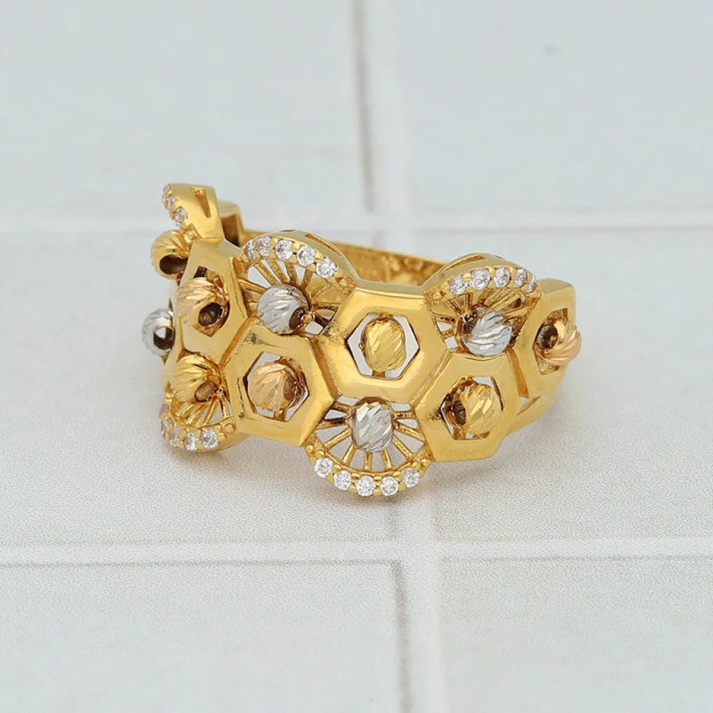 Tri Tone Gold Beads Ring 22Kt - Fkjrn22K3857 Rings