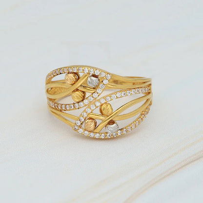 Tri Tone Gold Beads Ring 22Kt - Fkjrn22K3860 Rings