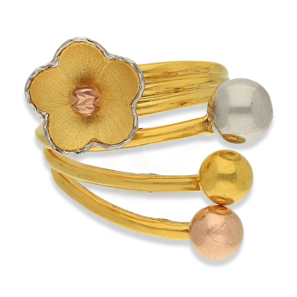 Tri Tone Gold Flower Shaped Ring 22Kt - Fkjrn22K3833 Rings