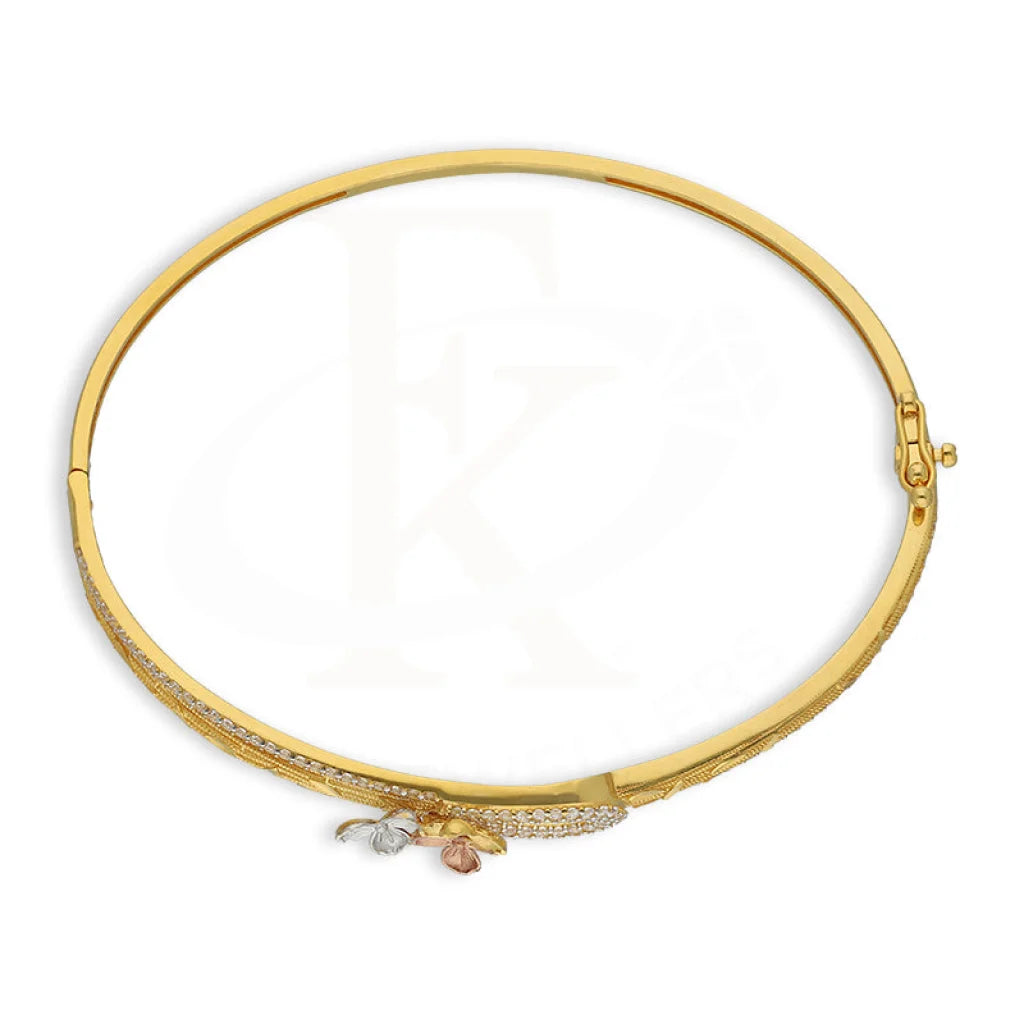 Tri Tone Gold Flowers Bangle With Ring 22Kt - Fkjbng22K5041 Bangles