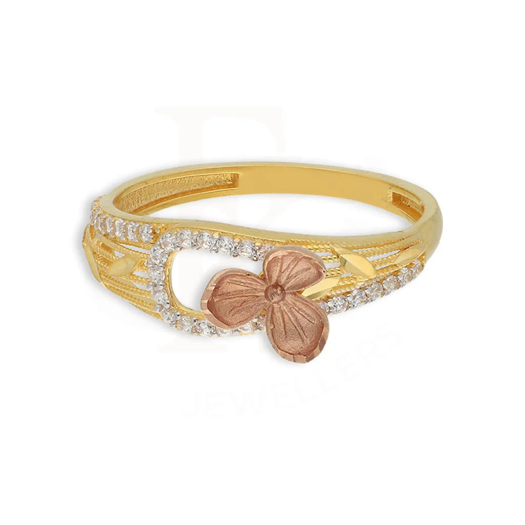 Tri Tone Gold Flowers Bangle With Ring 22Kt - Fkjbng22K5041 Bangles