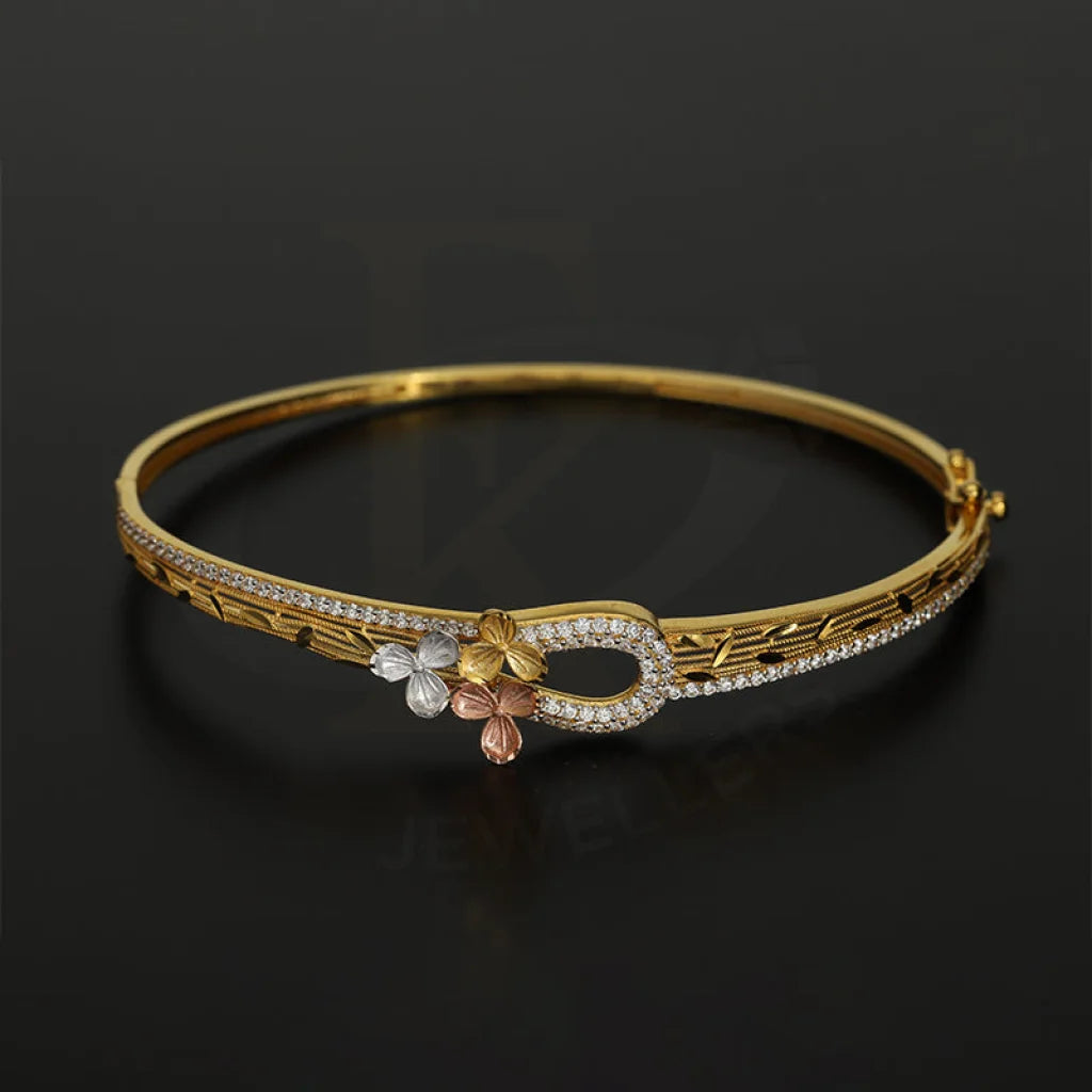 Tri Tone Gold Flowers Bangle With Ring 22Kt - Fkjbng22K5041 Bangles