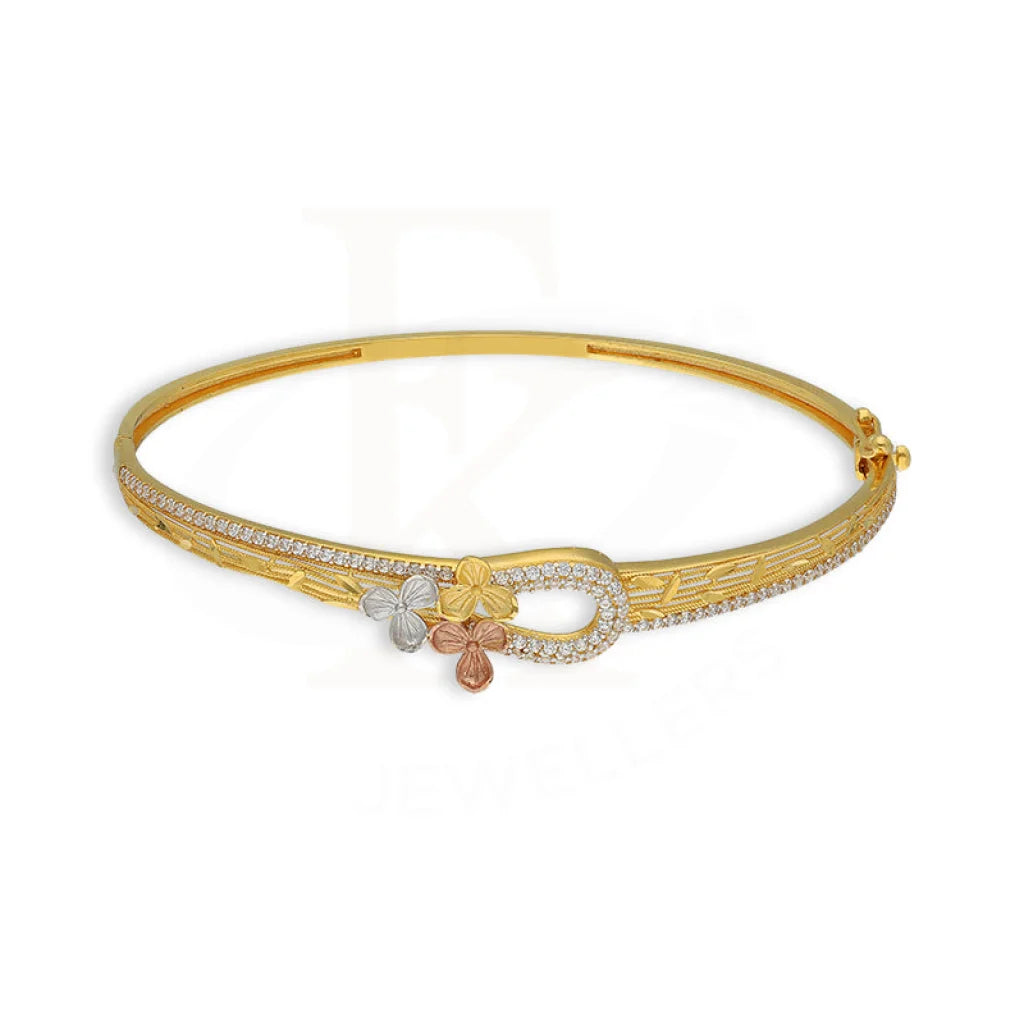 Tri Tone Gold Flowers Bangle With Ring 22Kt - Fkjbng22K5041 Bangles