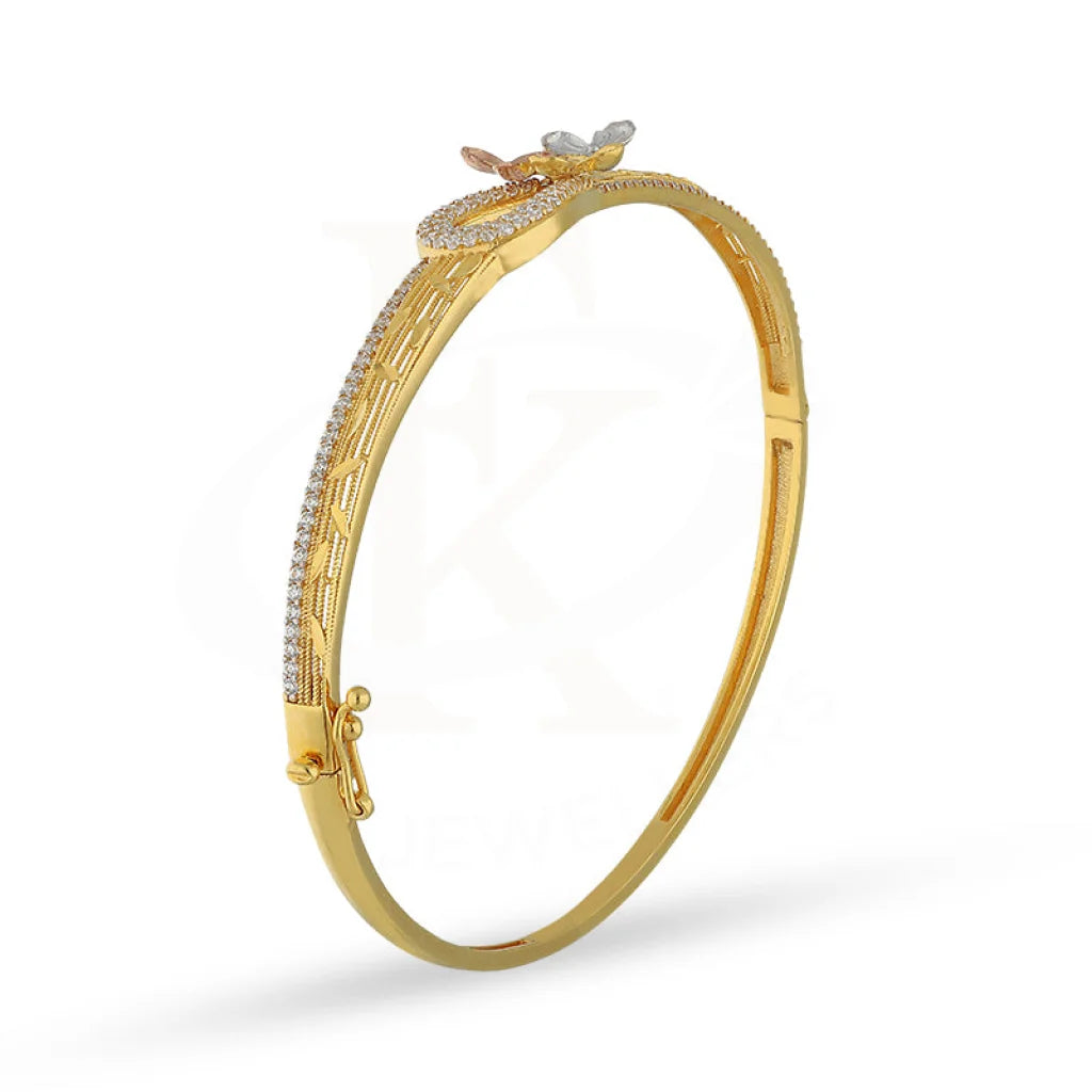 Tri Tone Gold Flowers Bangle With Ring 22Kt - Fkjbng22K5041 Bangles