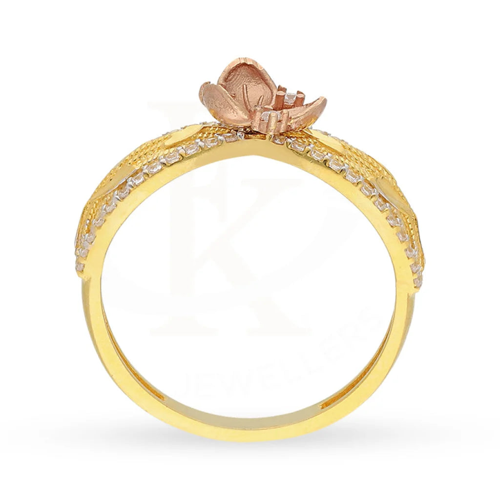 Tri Tone Gold Flowers Bangle With Ring 22Kt - Fkjbng22K5042 Bangles