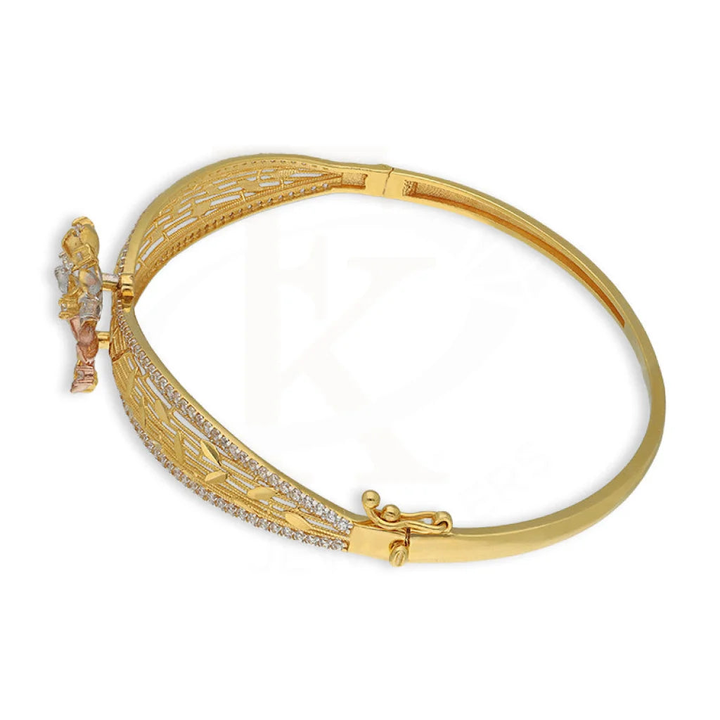 Tri Tone Gold Flowers Bangle With Ring 22Kt - Fkjbng22K5042 Bangles