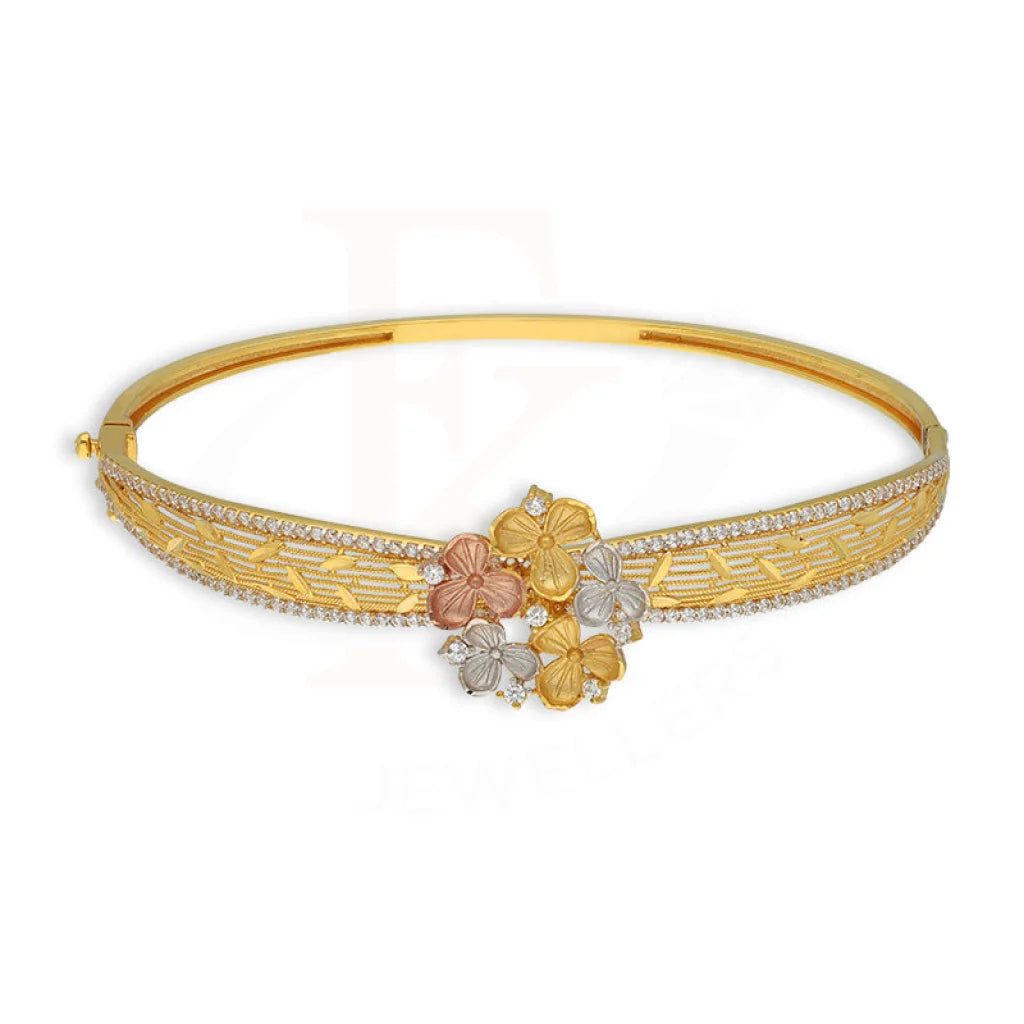 Tri Tone Gold Flowers Bangle With Ring 22Kt - Fkjbng22K5042 Bangles