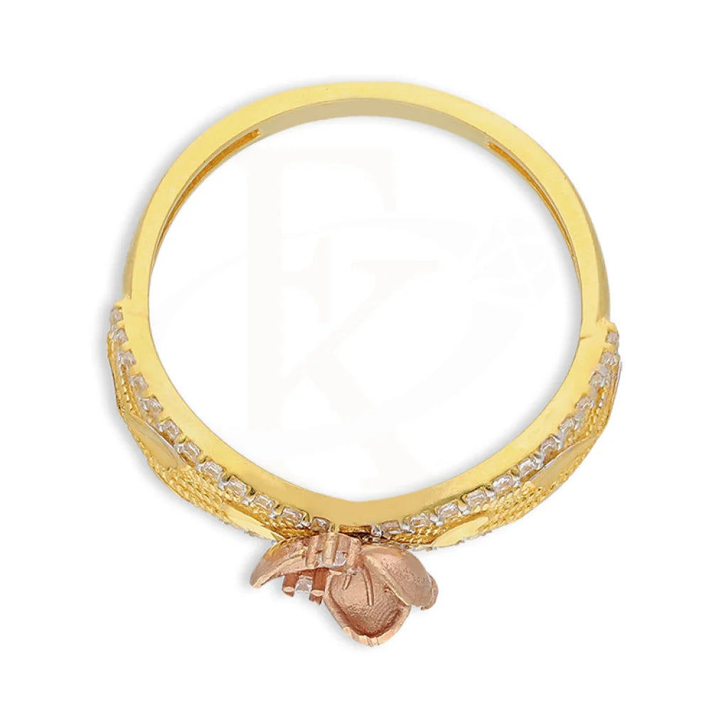 Tri Tone Gold Flowers Bangle With Ring 22Kt - Fkjbng22K5042 Bangles