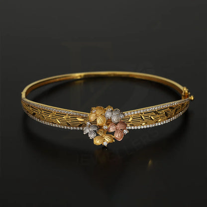 Tri Tone Gold Flowers Bangle With Ring 22Kt - Fkjbng22K5042 Bangles