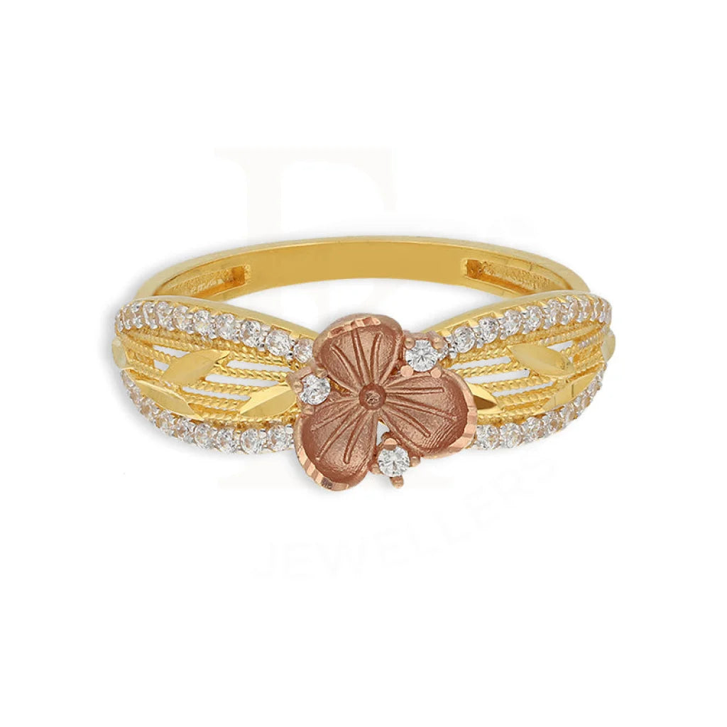 Tri Tone Gold Flowers Bangle With Ring 22Kt - Fkjbng22K5042 Bangles