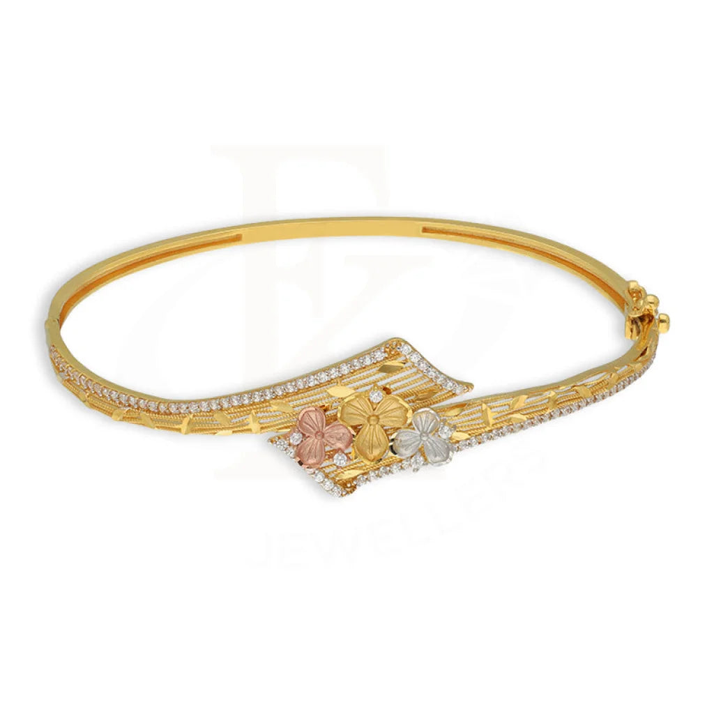 Tri Tone Gold Flowers Bangle With Ring 22Kt - Fkjbng22K5044 Bangles