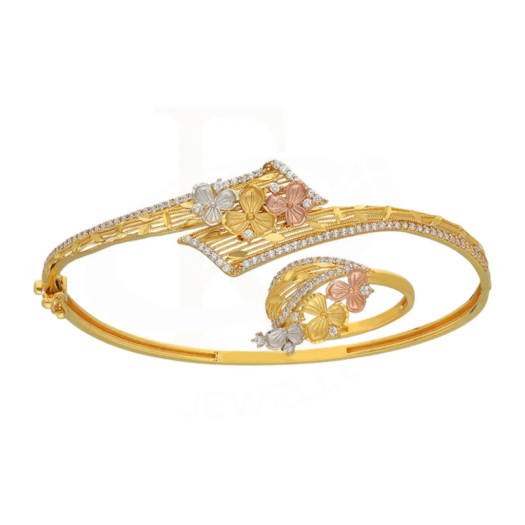 Tri Tone Gold Flowers Bangle With Ring 22Kt - Fkjbng22K5044 Bangles