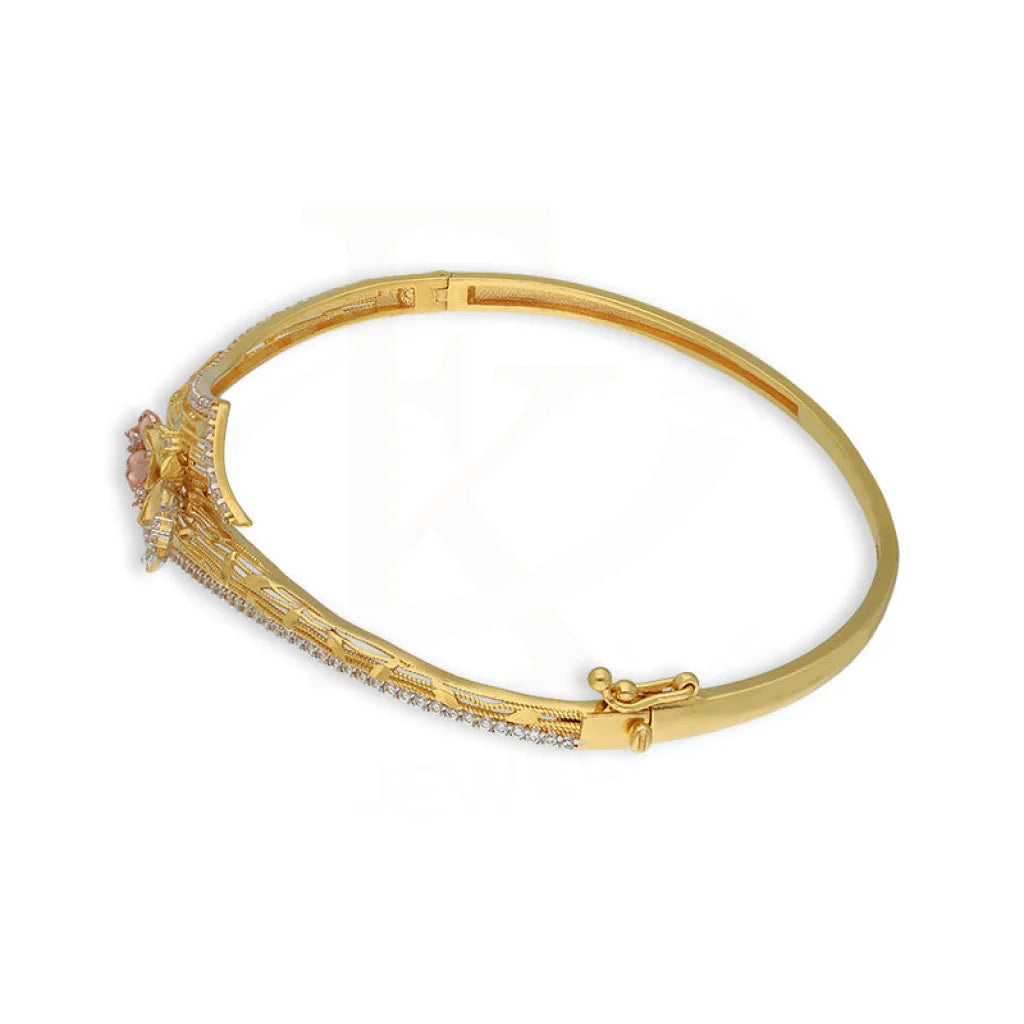 Tri Tone Gold Flowers Bangle With Ring 22Kt - Fkjbng22K5044 Bangles