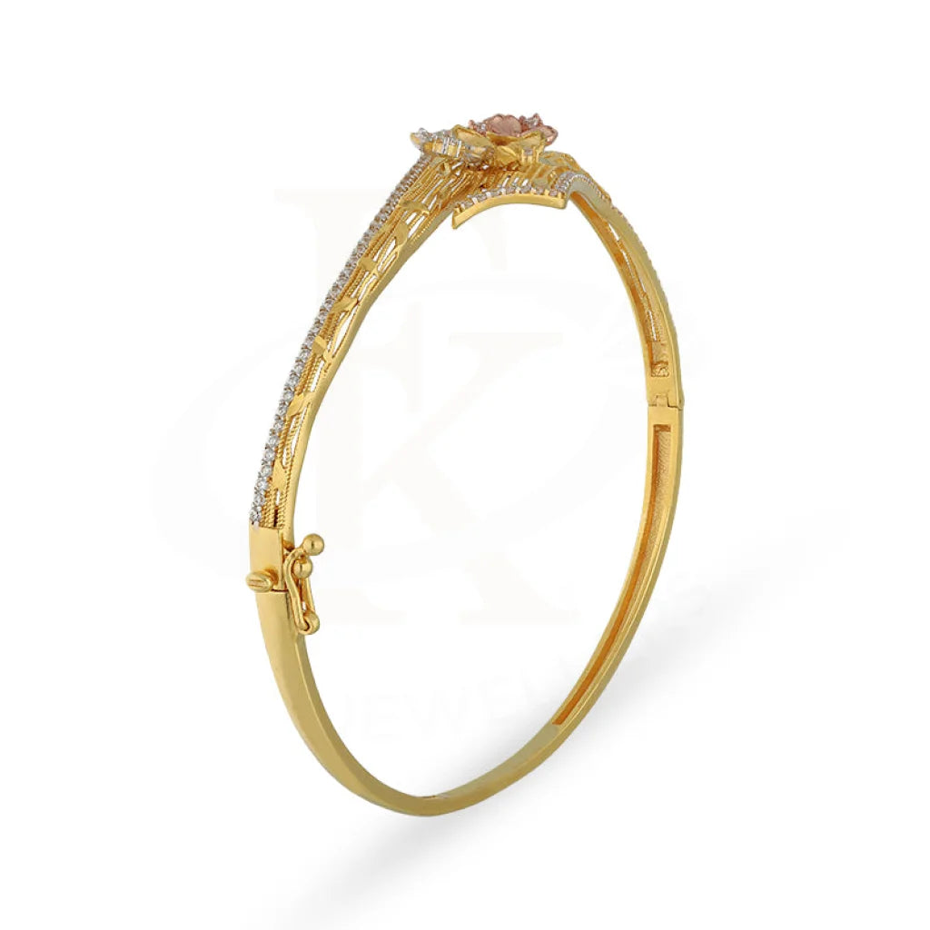 Tri Tone Gold Flowers Bangle With Ring 22Kt - Fkjbng22K5044 Bangles