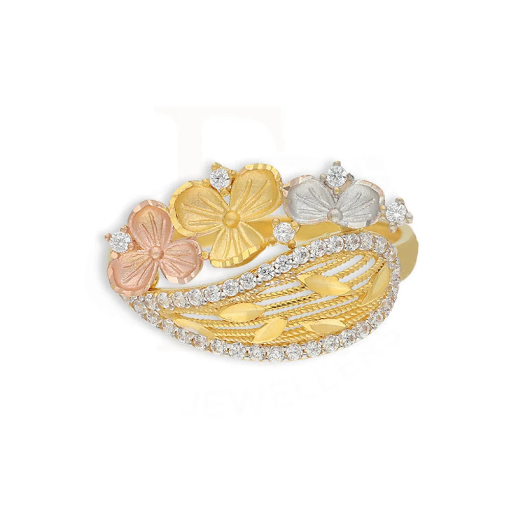 Tri Tone Gold Flowers Bangle With Ring 22Kt - Fkjbng22K5044 Bangles