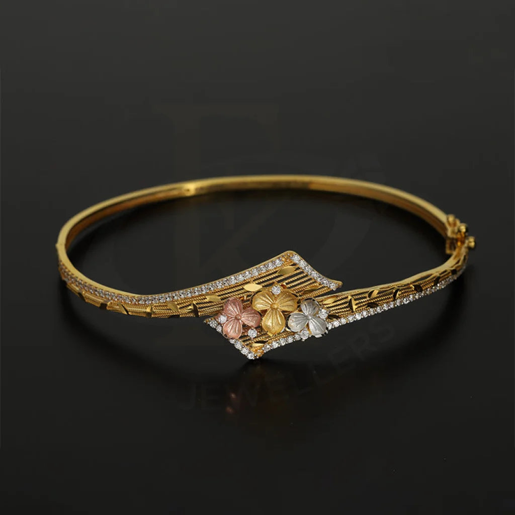 Tri Tone Gold Flowers Bangle With Ring 22Kt - Fkjbng22K5044 Bangles