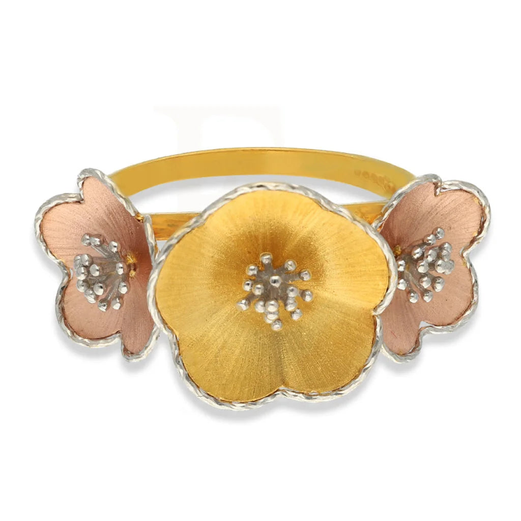 Tri Tone Gold Flowers Shaped Ring 22Kt - Fkjrn22K3844 Rings