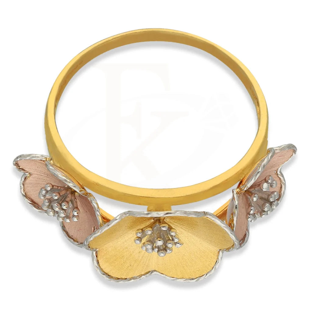 Tri Tone Gold Flowers Shaped Ring 22Kt - Fkjrn22K3844 Rings