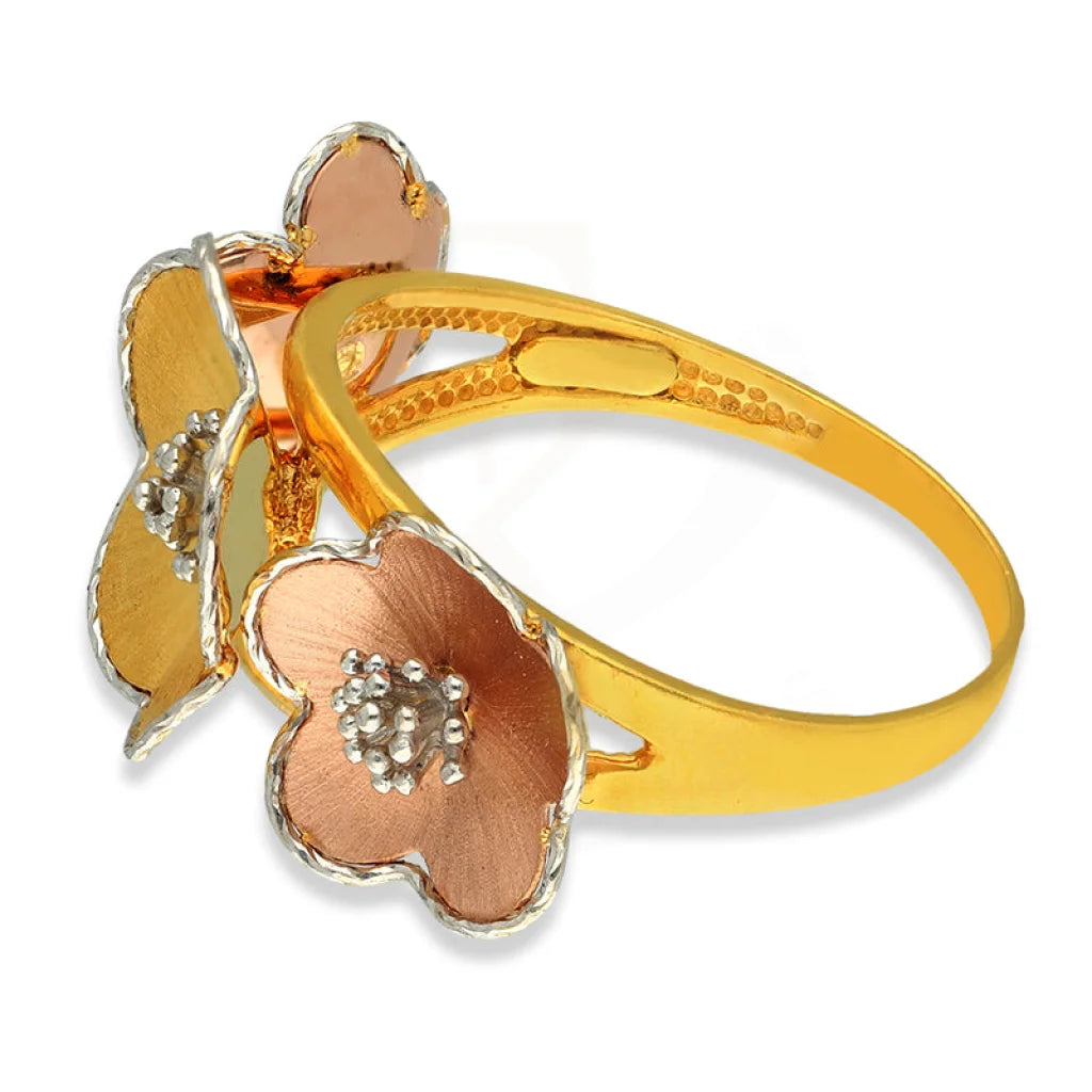 Tri Tone Gold Flowers Shaped Ring 22Kt - Fkjrn22K3844 Rings