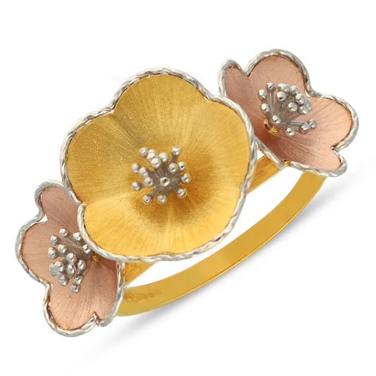 Tri Tone Gold Flowers Shaped Ring 22Kt - Fkjrn22K3844 Rings