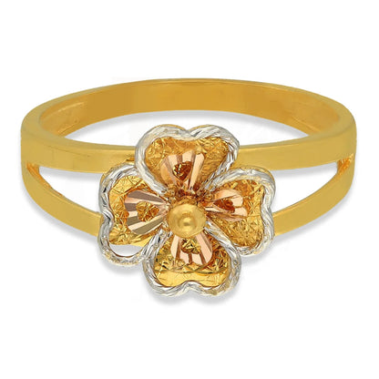 Tri Tone Gold Flowers Shaped Ring 22Kt - Fkjrn22K3845 Rings