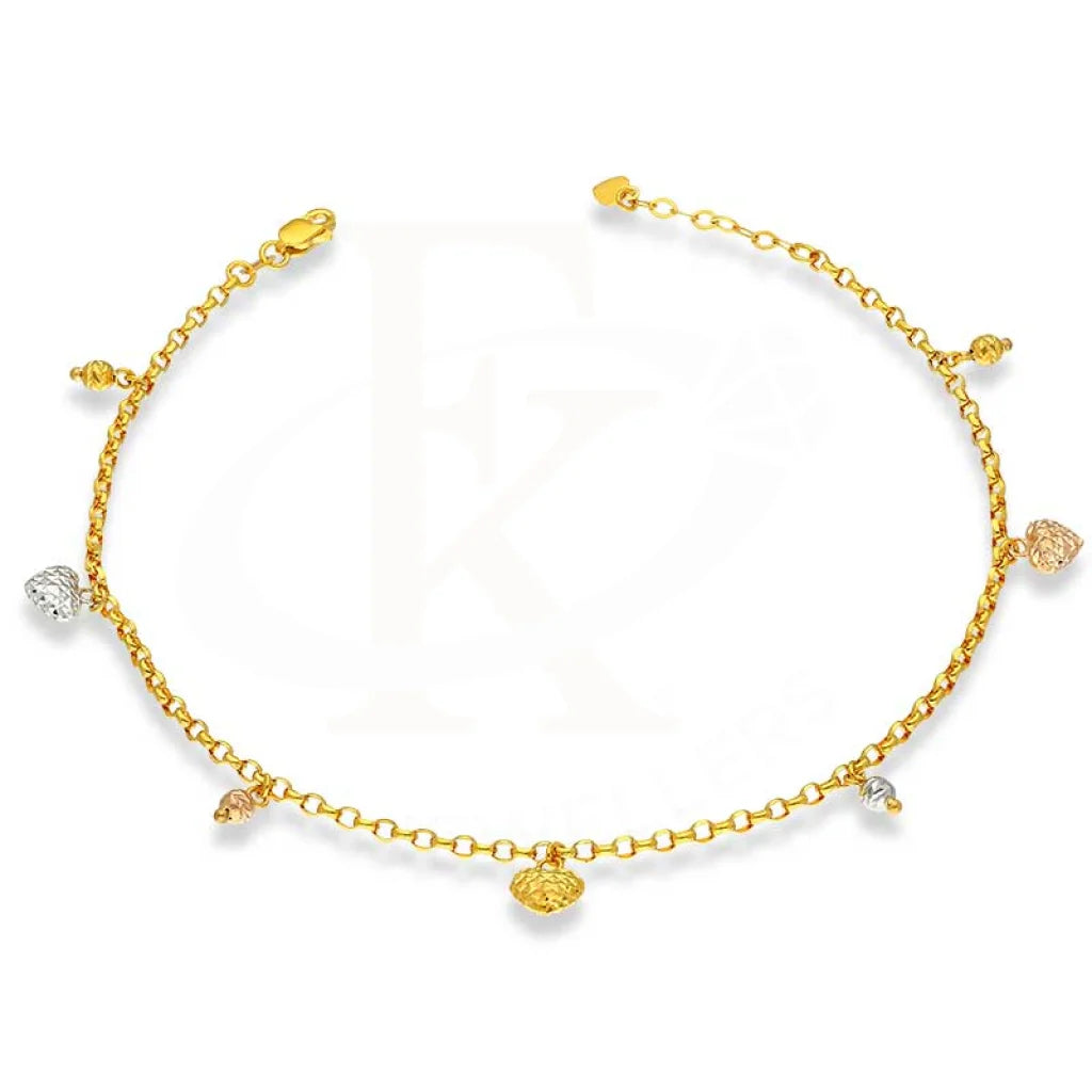 Tri Tone Gold Hanging Charms Anklet 22Kt - Fkjankl22K2042 Anklets