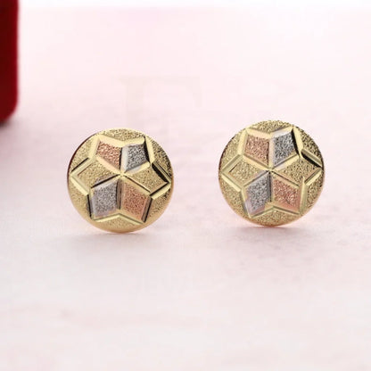 Tri Tone Gold Round Shaped Stud Earrings 18Kt - Fkjern18K3095