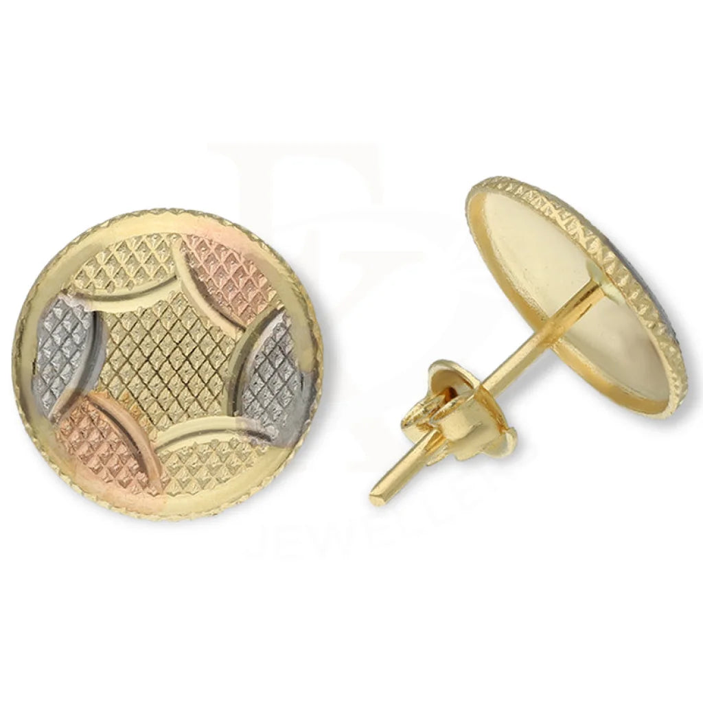 Tri Tone Gold Round Shaped Stud Earrings 18Kt - Fkjern18K3179