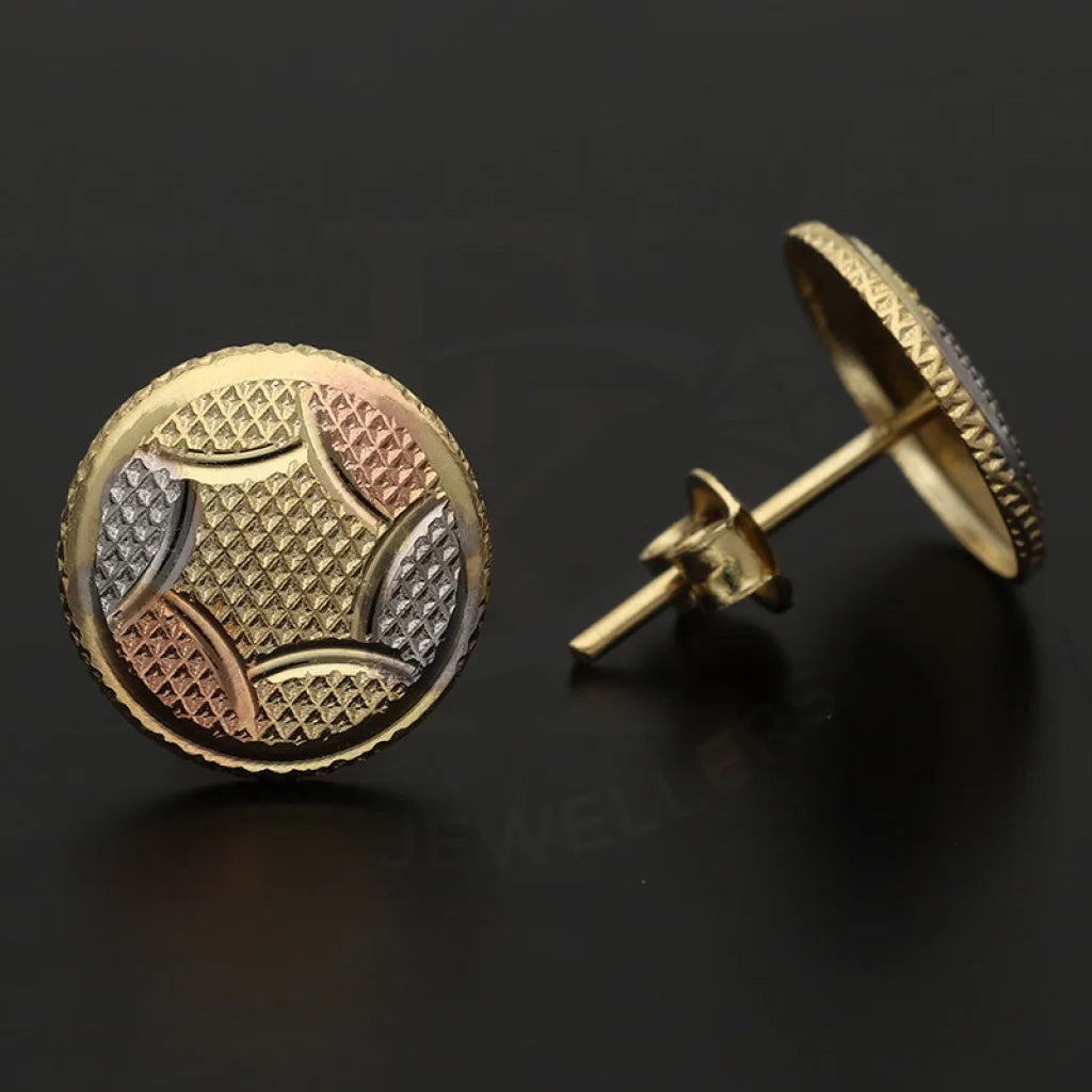 Tri Tone Gold Round Shaped Stud Earrings 18Kt - Fkjern18K3179