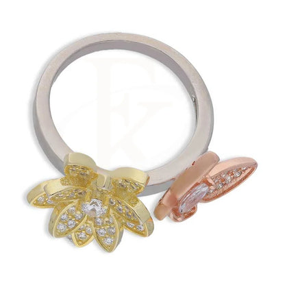 Trio Tone Sterling Silver 925 Flower With Butterfly Ring - Fkjrnsl3651 Rings